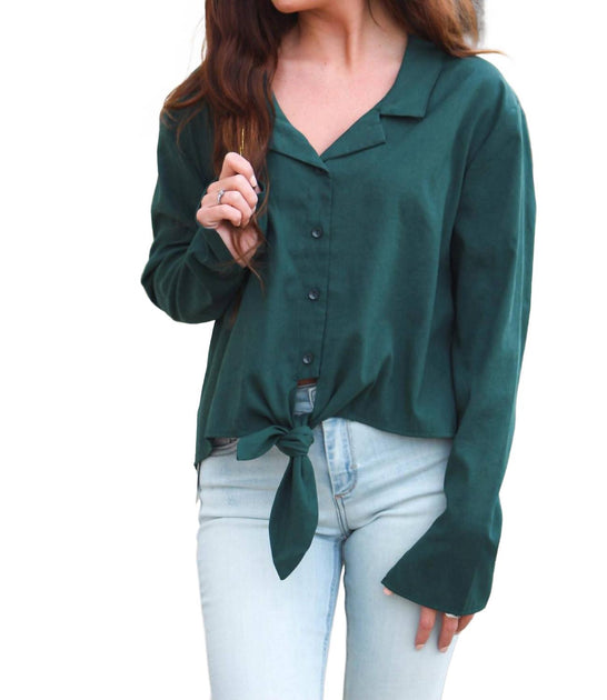 Line and Dot Long Sleeve Tie Blouse Green Medium 2