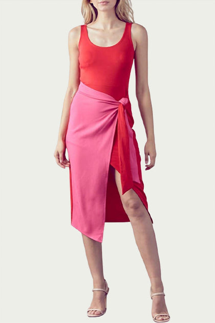 Fore Color-Block Wrap-Effect Midi Dress Pink Large 2