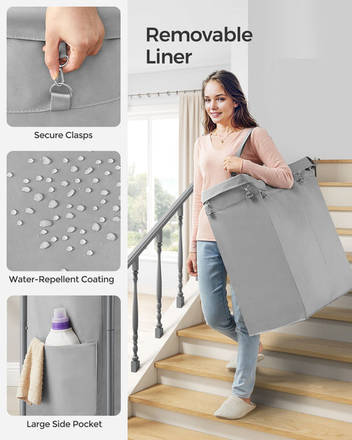 Hivvago Laundry Basket 2-Section Rolling Hamper Ink Black 6