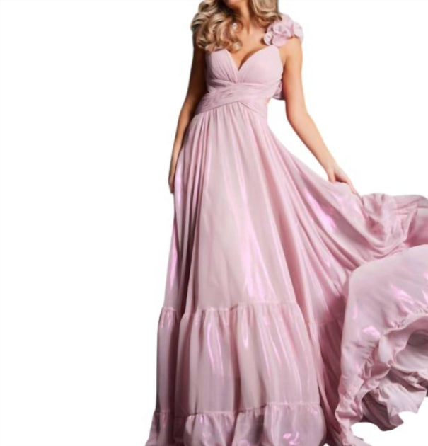 sachin and babi light blue dress Light Purple Chiffon Maxi Dress: Short Sleeve Bridesmaid Gown