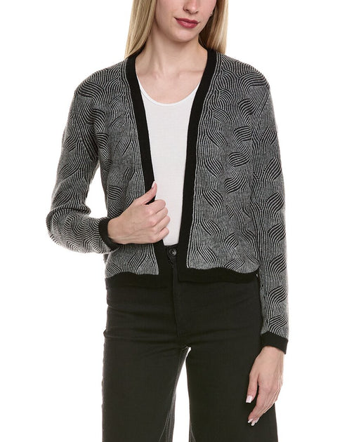 sofiacashmere Two Tone Brioche Cable Wool & Cashmere-Blend Cardigan Grey XLarge 2