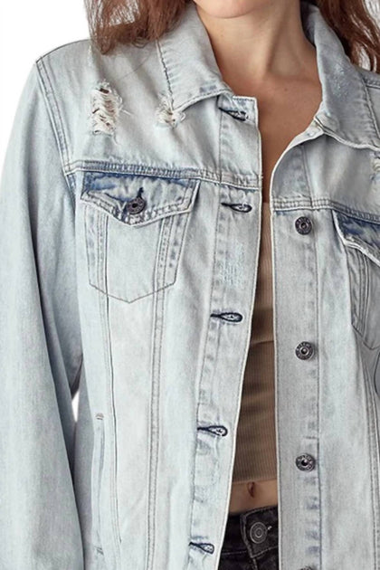 RISEN Relaxed Vintage Distressed Denim Jacket Blue Medium 4