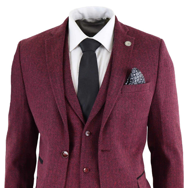 Oliver Tweed 3 Piece Suit Wine Herringbone US 40 Regular 4