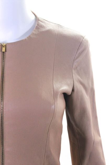 The Row Front Zip Leather Jacket Brown US 4 3