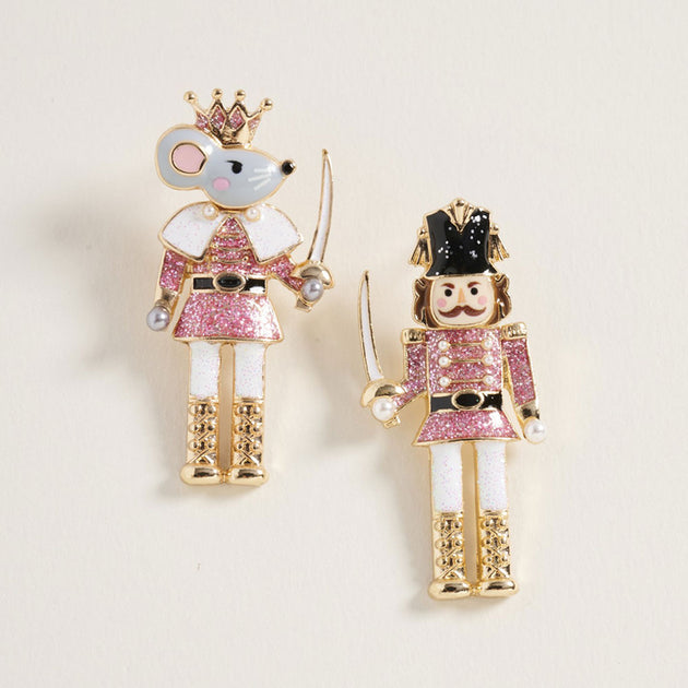 FASHNZFAB Holiday Mismatch Mouse King Nutcracker Earrings Silver 4