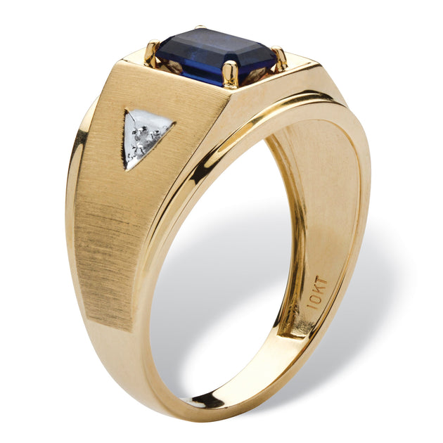 Palm Men's Created Sapphire Diamond Accent Ring 10k Yellow Gold Blue US 9 3