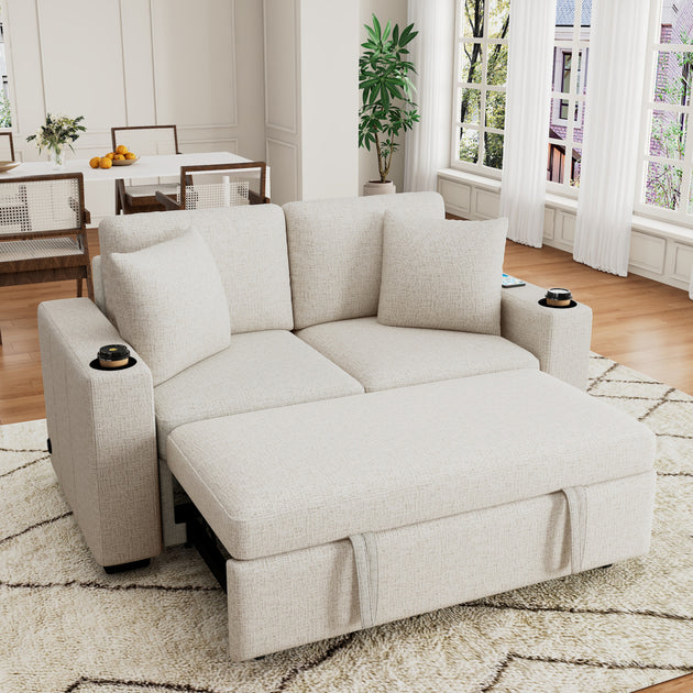 Streamdale Modern Loveseat Pull-out Sofa Bed Beige 2