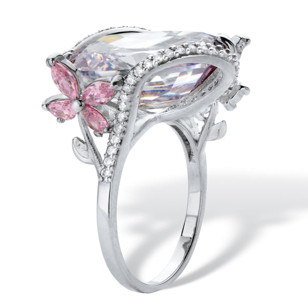 Palm Flower Cocktail Ring White Platinum-Plated US 6 3