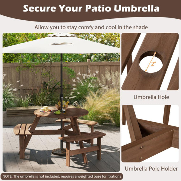 Hivvago Round Picnic Table Set Brown 4
