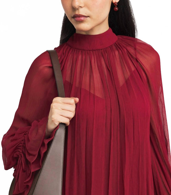 STAUD Chiffon Roux Mini Dress Red Small 3