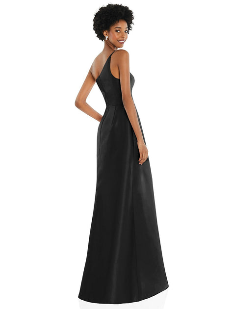 Alfred Sung One-Shoulder Satin Gown Black US 0 3