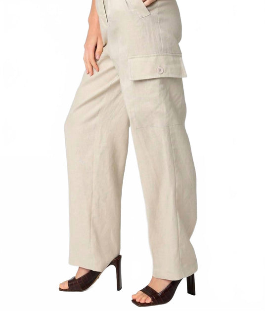 OLIVACEOUS Arya Linen Cargo Pants Beige Large 4