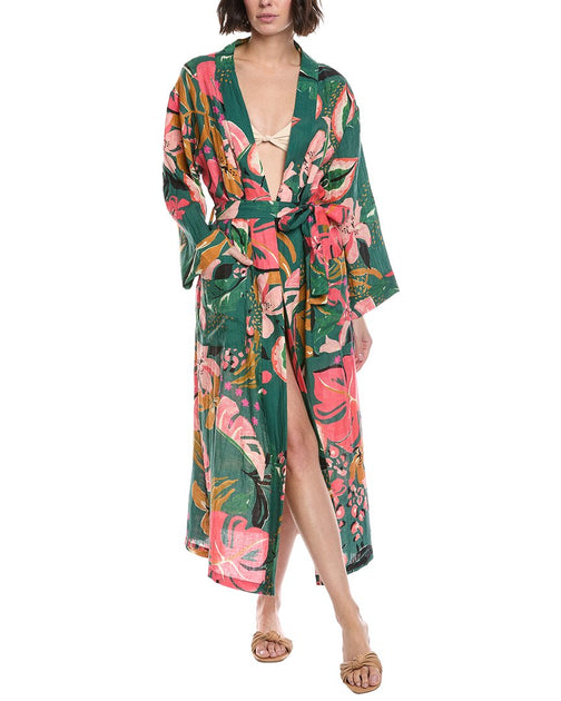 Vitamin A Palmilla Linen Robe Green One Size 2