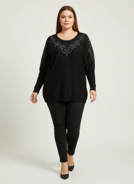 TRUEDAMES Midnight Sparkle Knit Tunic Top Black XLarge 2