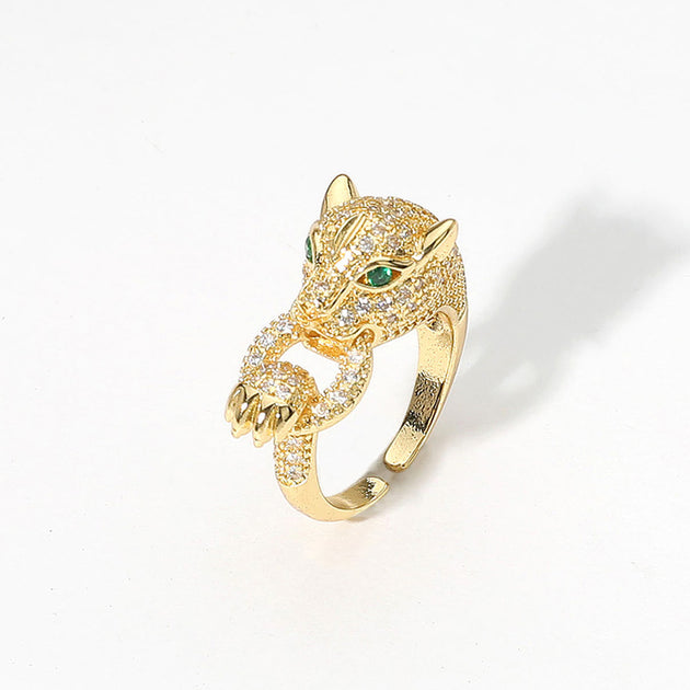 FASHNZFAB CZ Paved Leopard Adjustable Ring Silver One Size 3