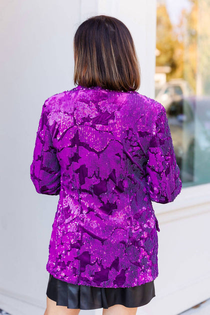 CIEBON Gena Velvet Sequin Jacket Purple Large 3