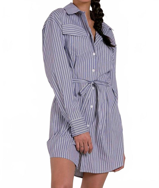 ELAN Striped Shirt Dress In Blue/white
