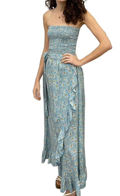 SKEMO Trägerloses Florales langes Kleid Blau XL 3