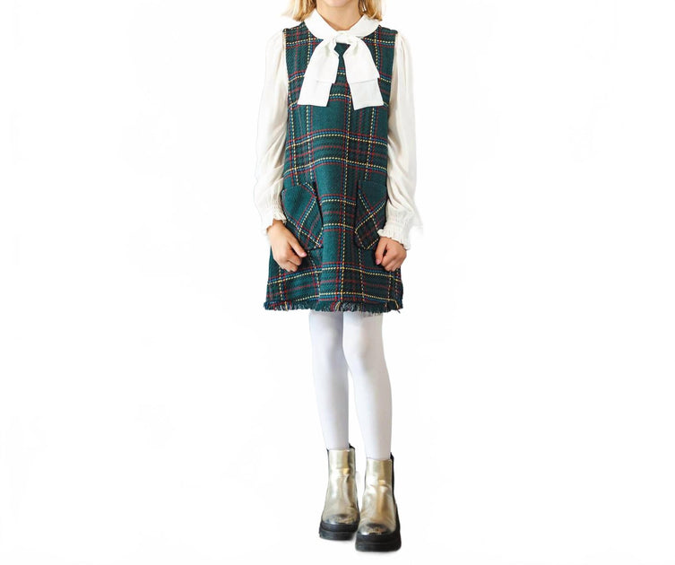 Abel & Lula Girl's Pinafore Long Sleeve Dress Blue US 7 2