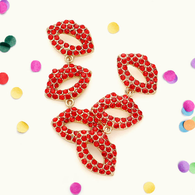 FASHNZFAB Triple Lips Dropdown Earrings Red 2