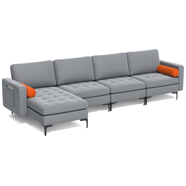 Hivvago Modular L-Shaped 4-Seat Sectional Sofa Gray 2