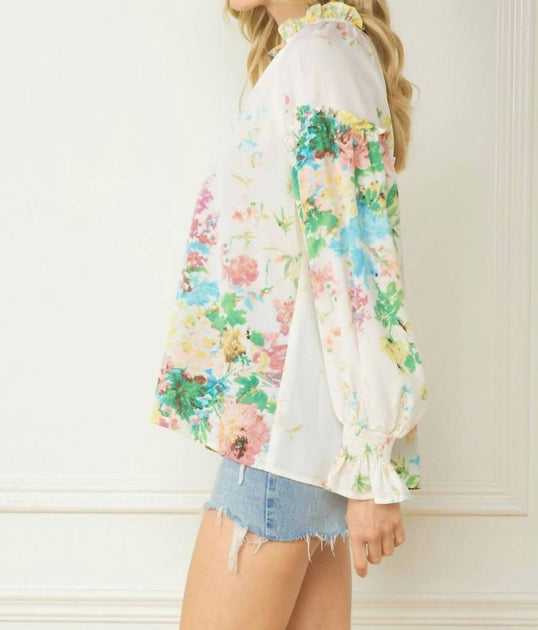 entro Bluse mit Blumendruck und V-Ausschnitt Gelb Medium 4