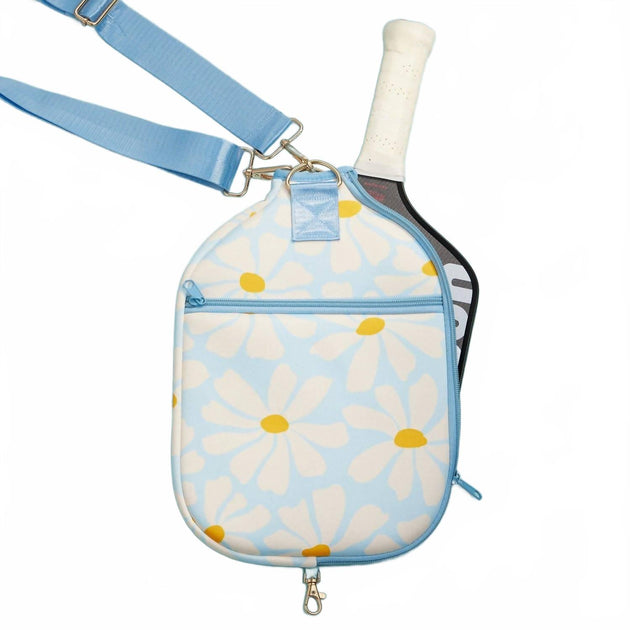 Stone & Stitch Abstract Daisy Floral Neoprene Pickleball Paddle Bag Blue 4