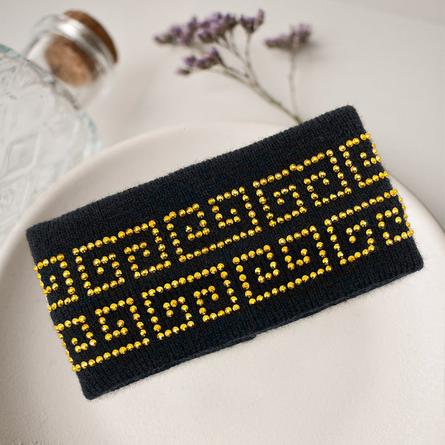 FASHNZFAB Greek Patterned Earmuff Headband Black One Size 3