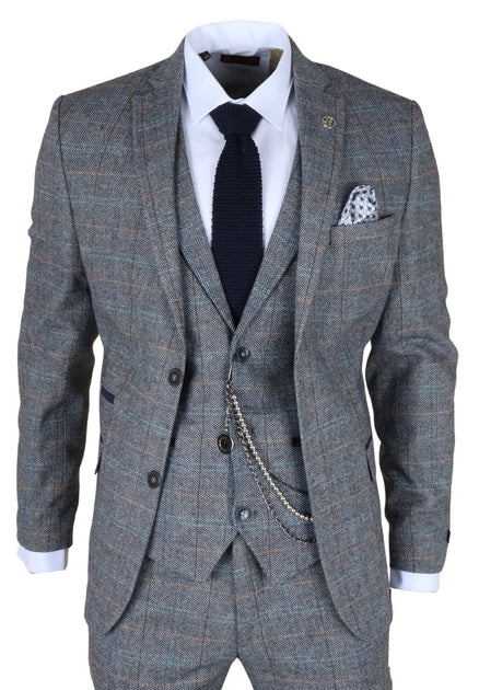 Infinity Herren 3-Teiliger Anzug Hellblau-Grau Karriert US 42 Regular 2