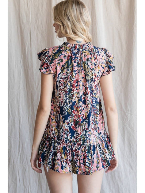 Jodifl Watercolor Floral Ruffle Sleeve Top Multi Small 3