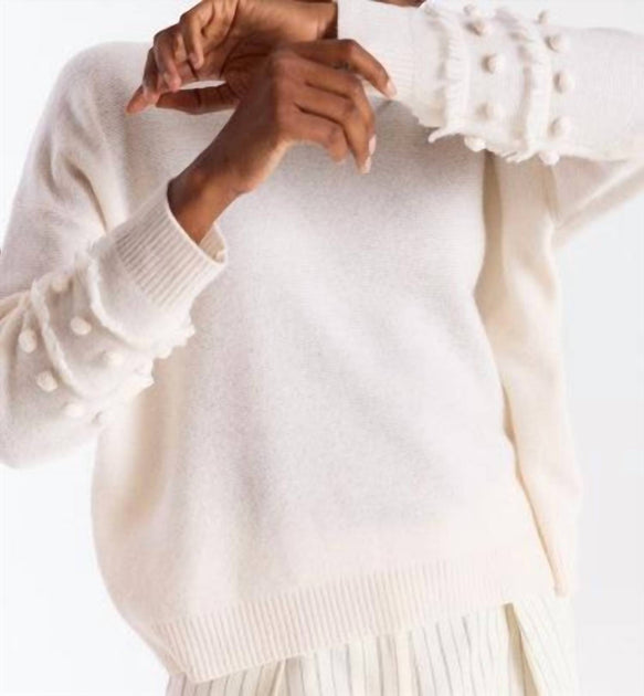 Brodie Cashmere Paula Pom Ärmel Rundhalspullover Beige Large 3
