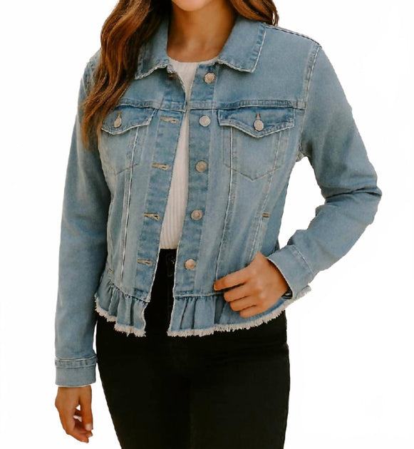 Baccini Peplum Hem Denim Jacket Blue Small 2
