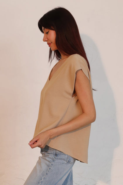TRUEDAMES Matte Crepe Low Back Top Brown Medium 3