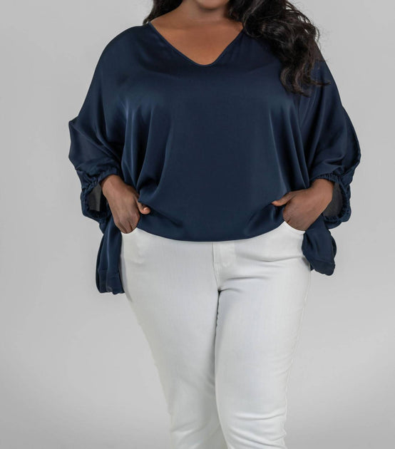 Silk95five Austin V-Neck Top Blue 3X 2
