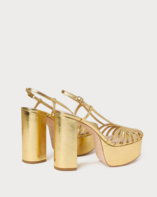 Loeffler Randall Isabella Platform Sandals Gold US 6.5 4