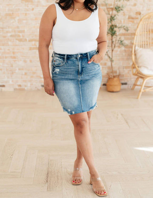 Judy Blue High Rise Rigid Magic Denim Skirt Blue 2X 3