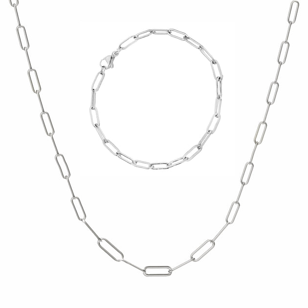 Donatello Gian Paperclip Necklace and Bracelet Silver 2