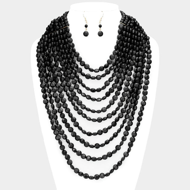 FASHNZFAB Multi Strand Faceted Beaded Necklace Silver 4