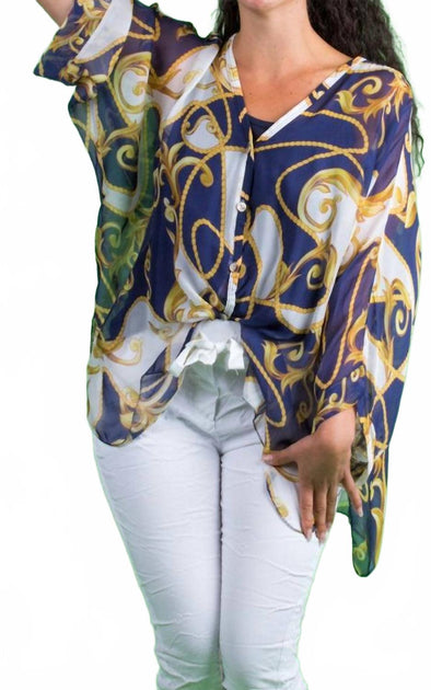 GIGI MODA Angelo Baroque Silk Blouse Blue One Size 5