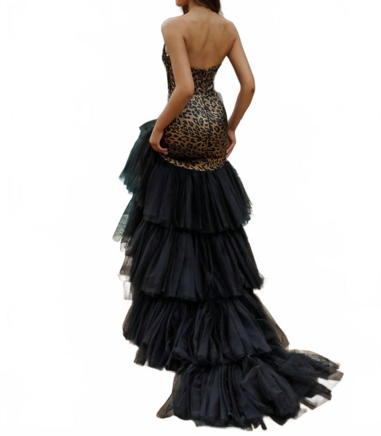 SOPHIA THOMAS Cheetah Tulle Gown Black US 6 3