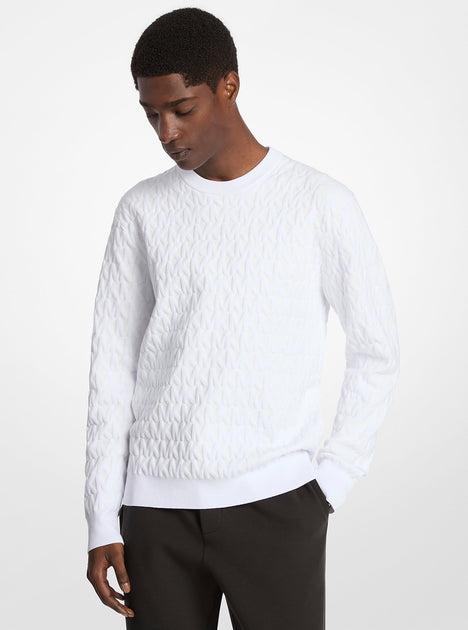 Michael Kors Logo Jacquard Cotton Sweater White Medium 4