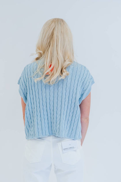 OLIVACEOUS Aliana Sweater Short Sleeve Top Blue Medium 3