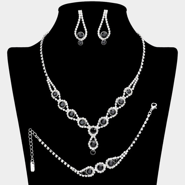 FASHNZFAB Rhinestone Bubble Necklace Jewelry Set Red 3