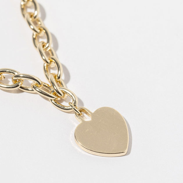 FASHNZFAB Chunky Chain Heart Pendant Necklace Gold One Size 2