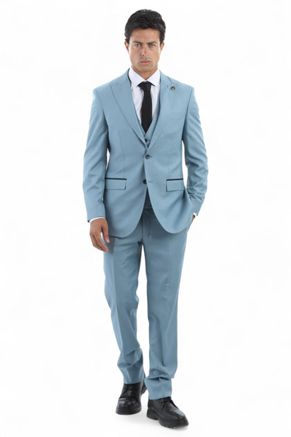 Infinity Men's 3 Piece Plain Blue Work Formal Suit Blue US 50 Regular 3