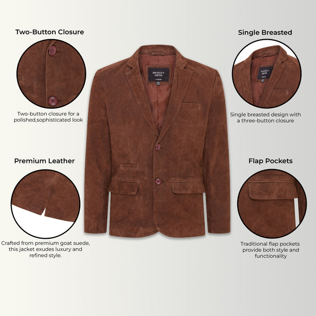 Infinity Somero Men's Goat Suede Blazer Brown Large 3