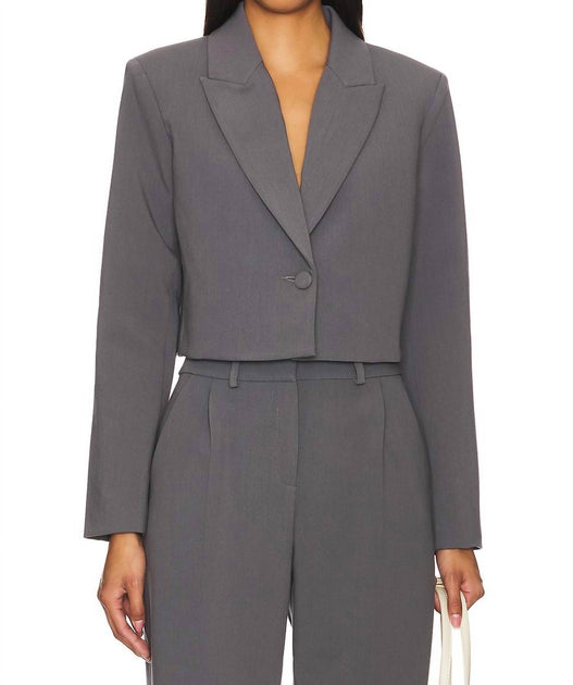 Amanda Uprichard Reggie Cropped Blazer Grey Large 2