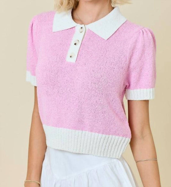 Day + Moon Terry Polo Top Pink Medium 2