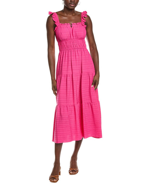 Maison Tara Solid Bubble Crinkle Midi Dress Pink US 10 2