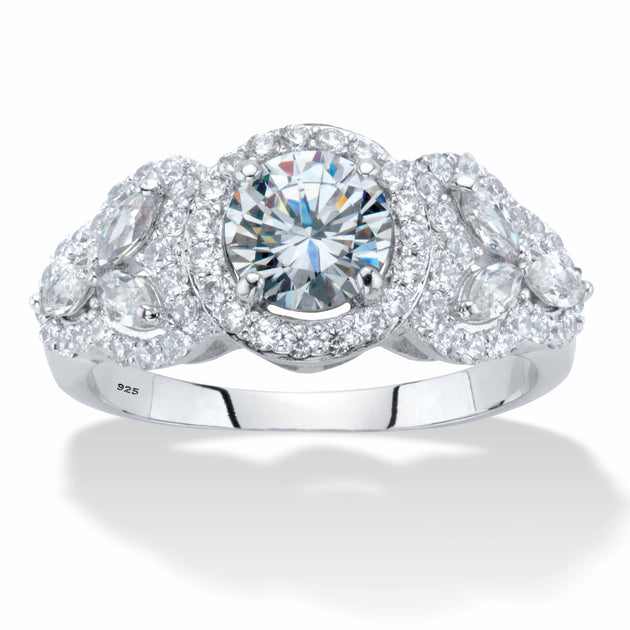 Palm 2.44 Cttw Cubic Zirconia Platinum-plated Silver Halo Engagement Ring White US 8 2